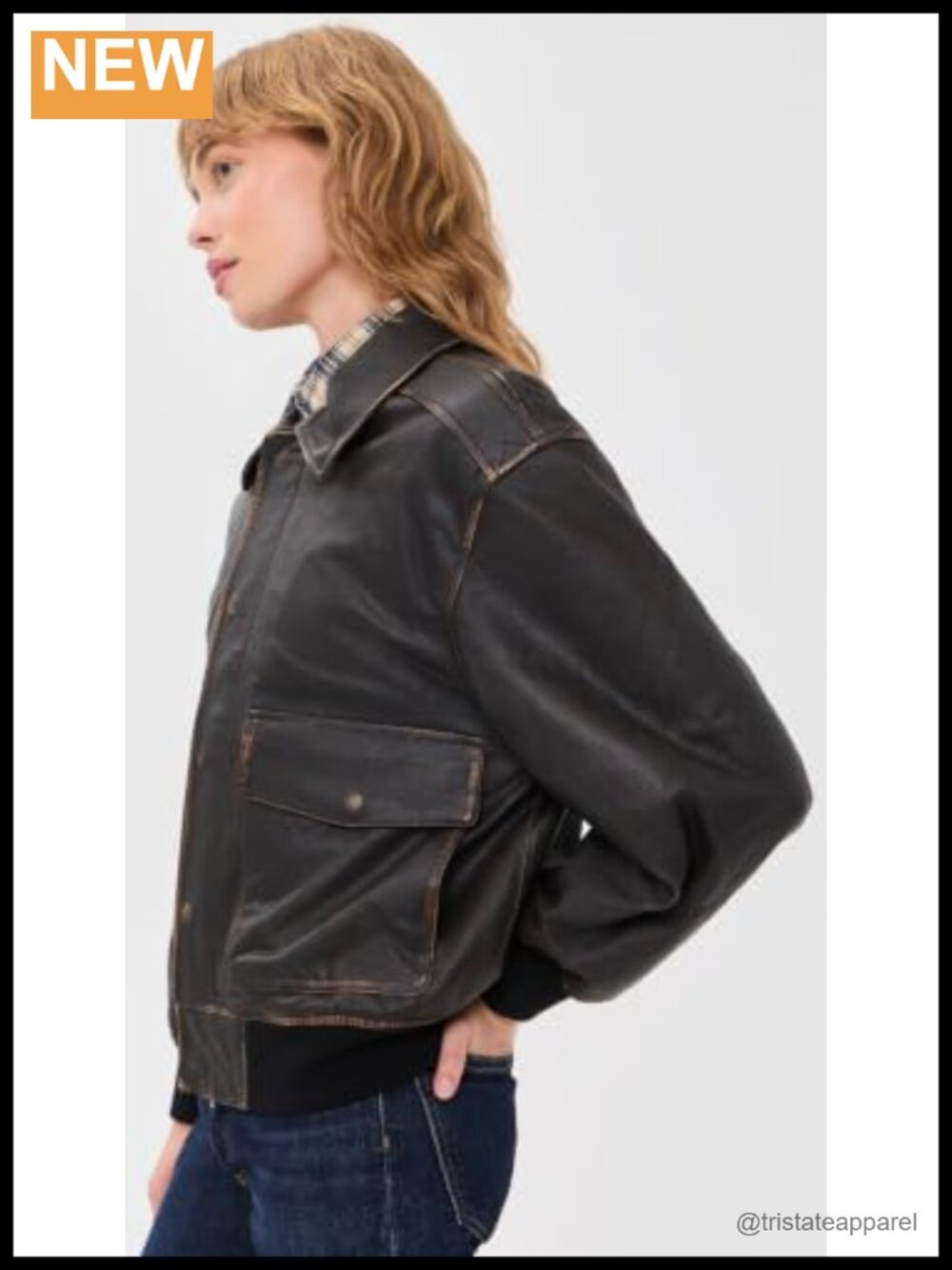 Detachable Collar Leather A-2 Bomber Jacket Women's Long Sleeve - Picture 3 of 5
